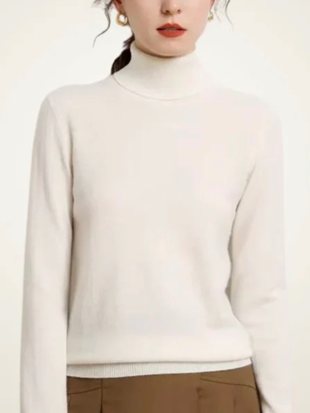 Anna Ellis Cashmere Mockneck Sweater Cream Knit Small Women